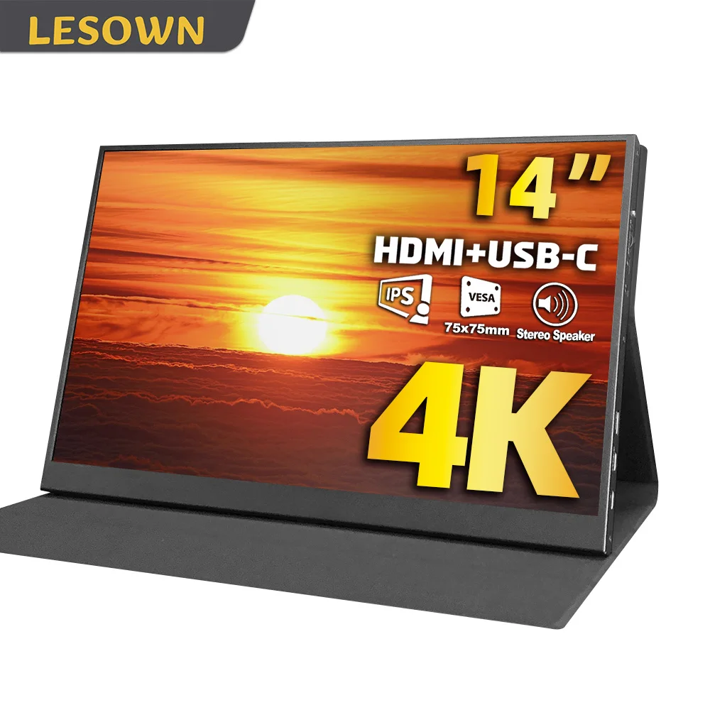 LESOWN Внешний 14-дюймовый дополнительный монитор Full HD 3840x2160 IPS Портативный дисплей с HDMI USB Type-C для переключателя ноутбука Xbox Windows