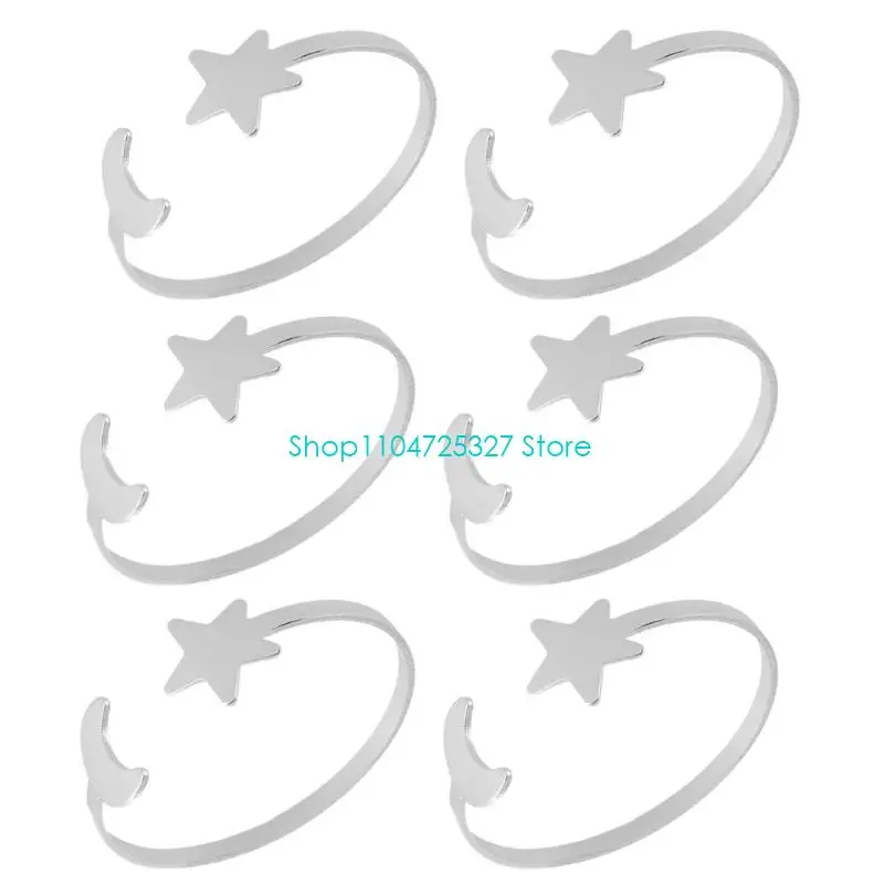 D8KF Wedding Reception Napkin Accent Set of 6 with Moon and Star Metal Detail for Home Dining and Dinner Party Display