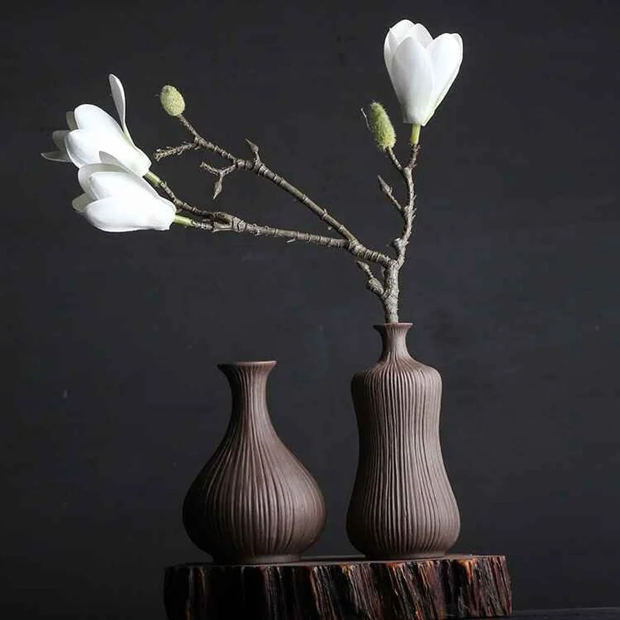 Coarse pottery vstriation vase style retro flower art Home Furnishing ornament Ge kiln vase Home decor