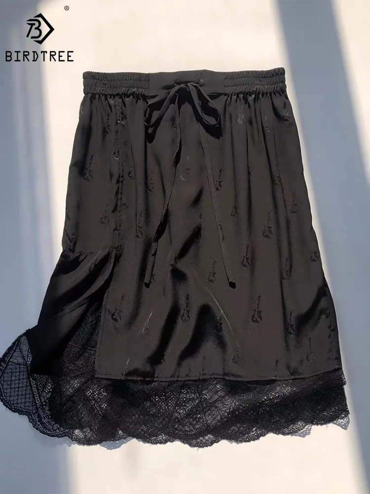 Black Women Skirt French Jacquard 100% Silk violin Lace Beautiful Mini Skirt B36008QM