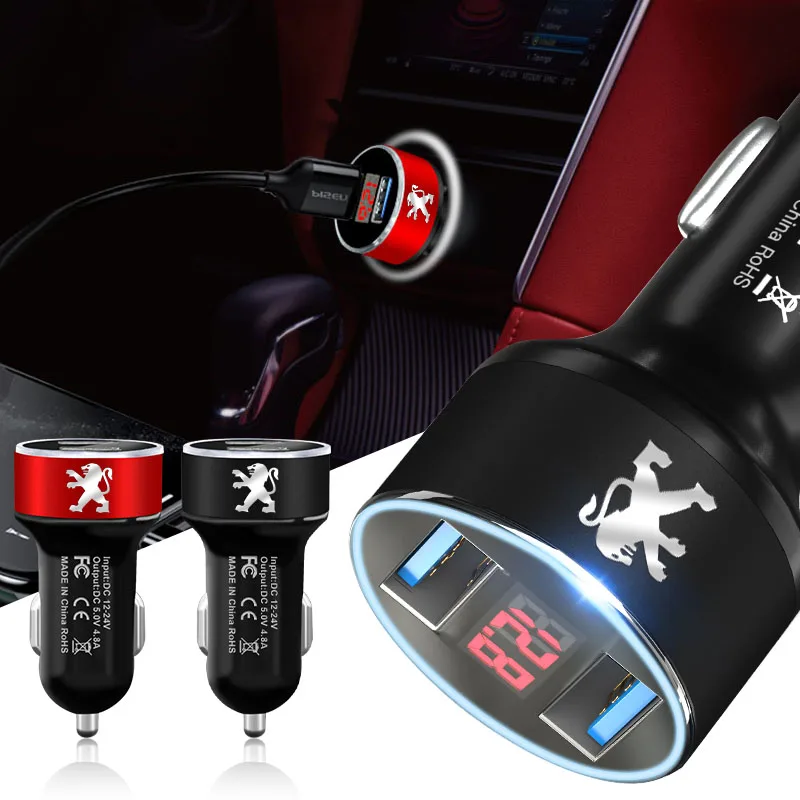 

Автомобильное зарядное устройство, 1 шт., 2 порта USB, быстрая зарядка, цифровой дисплей для Peugeot 308 206 207 407 607 108 208 301 308 508 608 107 BB1 Partner