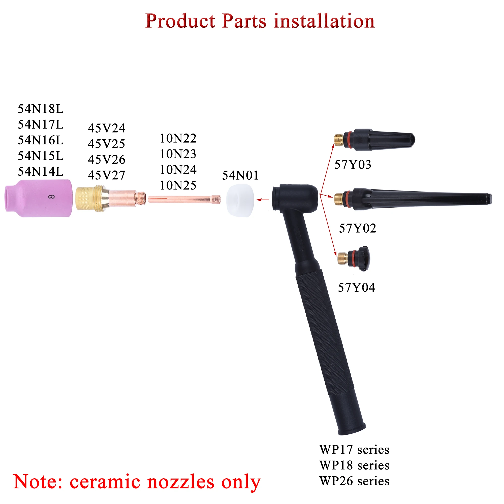 10Pcs Per Box 42mm 54N14 54N15 54N16 54N17 54N18 Alumina Nozzles For TIG WP17 18 26 Welding Torch Accessories Consumables