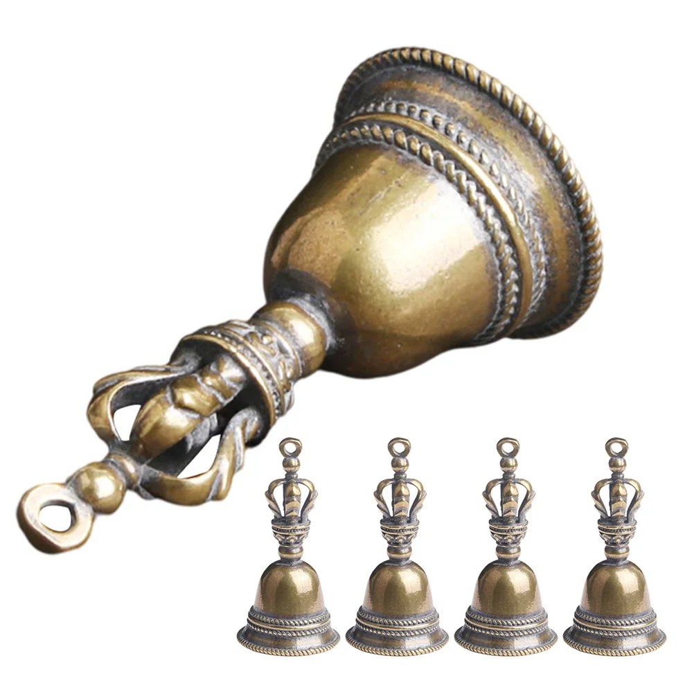 

5pcs Keychain Vintage Pattern Handheld Door Ritual Bell Decor Wiccan Bell Pendant Altar Ritual Handbell Ornament Desk