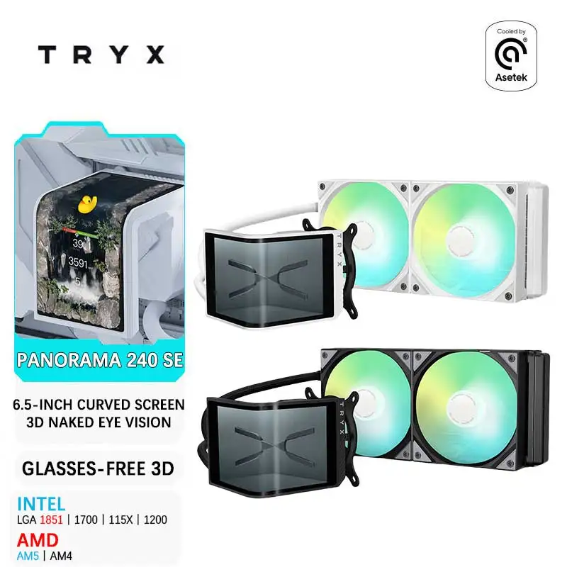 

TRYX PANORAMA 240 SE 240 мм Универсальный процессор с водяным охлаждением 6,67-дюймовый изогнутый экран 3D-обзор телесного глаза для LGA 1851/1700 AM4/AM5