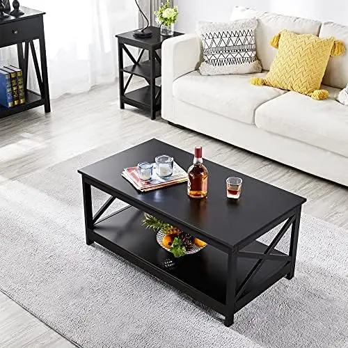 

Simple X-Design Cocktail Coffee Table with , Farmhouse 2-Tier Center Table for Living Room Office, Sturdy Structure, White