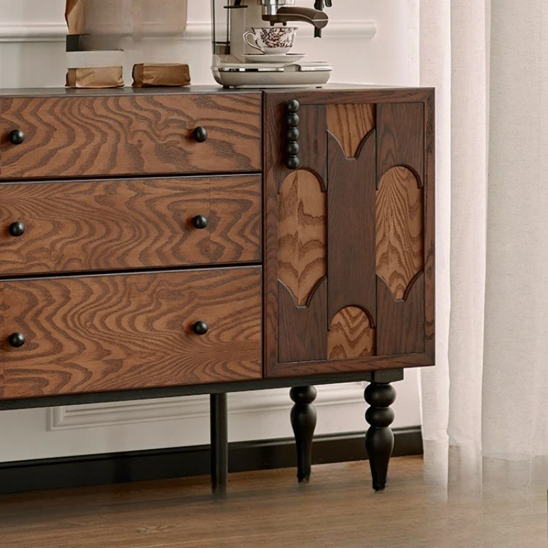 

Medieval entrance cabinet, solid wood American retro dining side cabinet, living room storage chest cabinet, bedroom bedsi