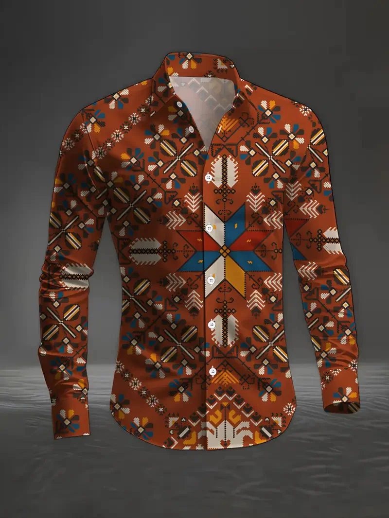 Men's Long Sleeve Shirt Button Shirt Spring Summer Casual Shirt 3D Leaf Print Long Sleeve Daily Fashion Comfort