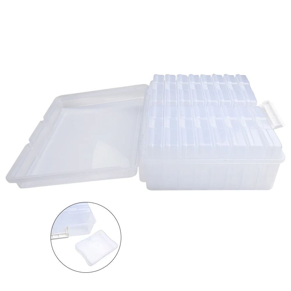 

New Photo Storage Box 16 Boxes Cases Wi/ Buckle Large PP Sorting Tool Transparent Wi/ A Handle For 4\" X 6\" Pictures