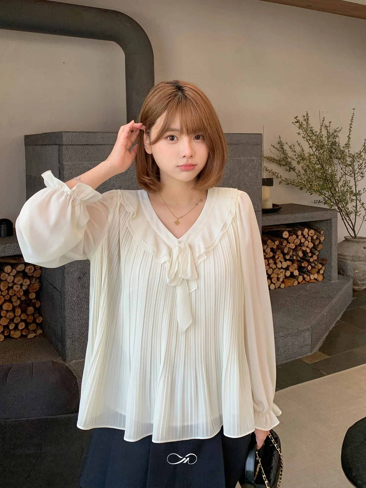 

Женская блузка Mashixi больших размеров с пышными рукавами-фонариками, V-образным вырезом, из шифона, с богатой отделкой, в повседневном стиле, весенняя мода