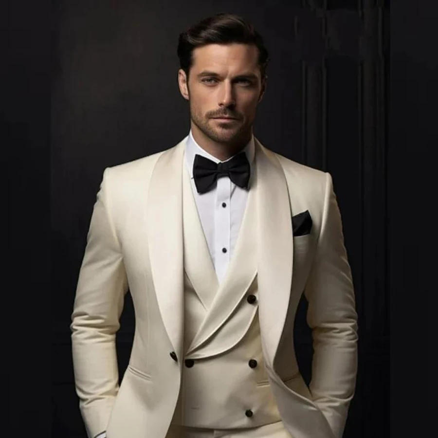 Blazer Suit For Men 2 Piece Outfit Set Suits High Quality 2024 Pants Mens Clothing Wedding Tuxedo Jackets beige Tailor-made coat