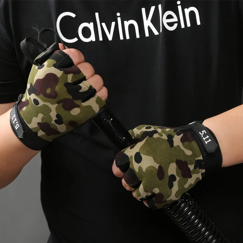 Guantes de medio dedo para hombres y mujeres, adultos, niños, estudiantes, camuflaje, Protección deportiva, antideslizante, transpirable, táctica