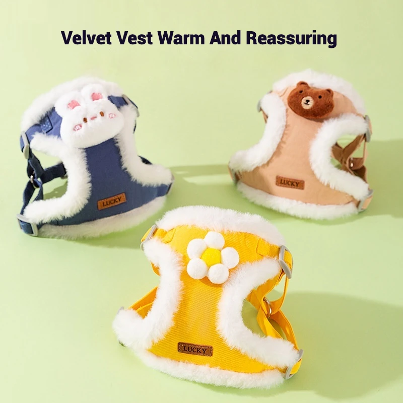 Adjustable Pet Harness Cat Winter Vest Puppy Vest for Small Medium Dog Outdoor Walking Leash Cute Pet Collar Pet Accessories