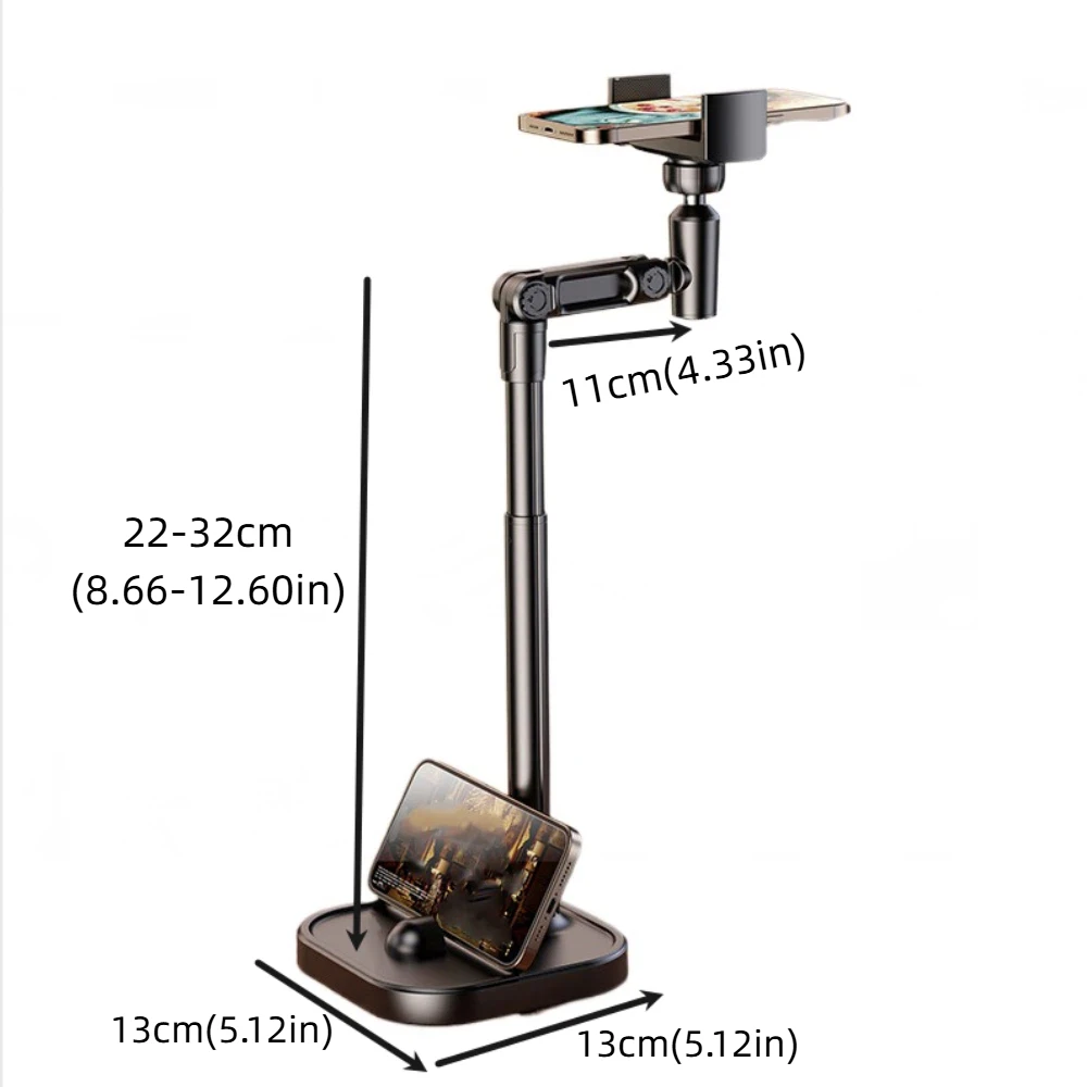 2 in 1 Telescopic Phone Stand Overhead Stable Base Desktop Phone Holder 360° Rotate Metal Mobile Phone Bracket Live Learning