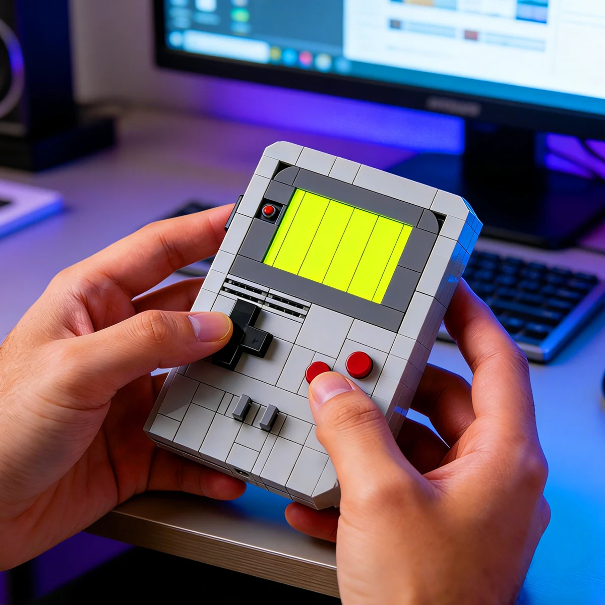 Consola de Juegos Retro Portátil, Control de Juego Portátil con Joysticks, Juego de Construcción para Jugadores, Bloques de Construcción, Modelo de Ladrillos, Juguete de Bricolaje, Regalo