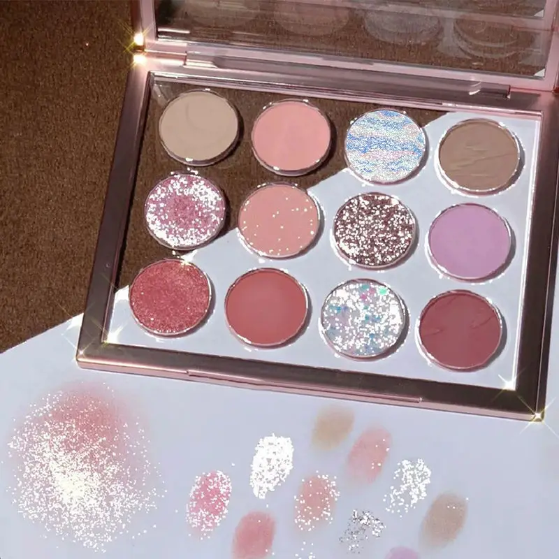 DIKALU Twelve Colors Rose Amber Eyeshadow Palette Makeup Mashed Potato Glitter Powder Earth Color