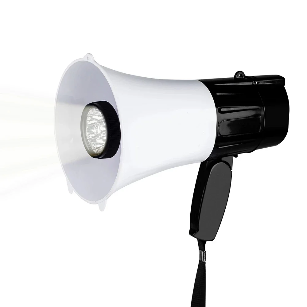 Handheld 30W Lightweight Compact Megaphone Bullhorn with LED Lights and Siren Black Sliver