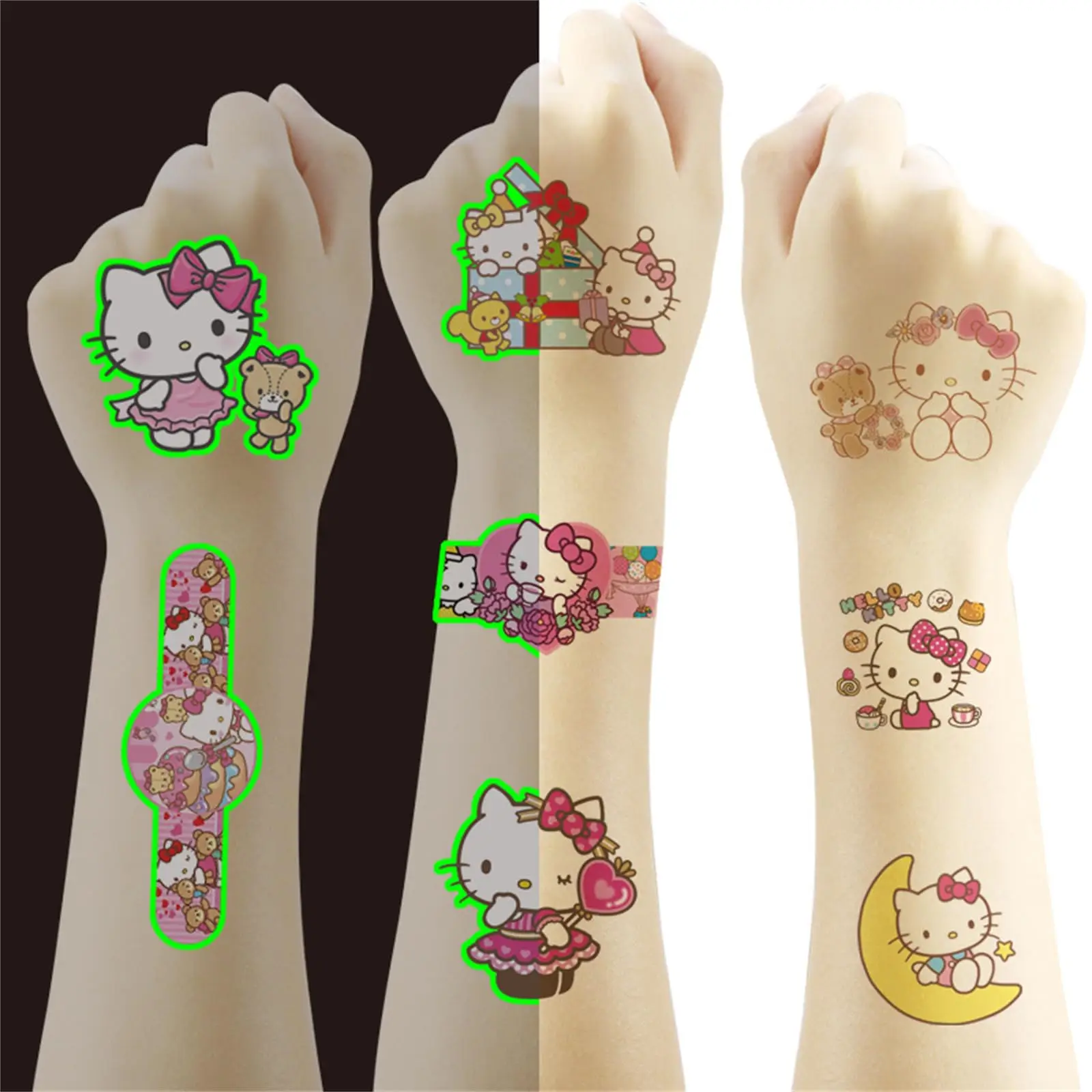 

Hello Kitty Luminous Tattoo Stickers Party Favors Styles Temporary Tattoos Stickers Girls Glow Party Supplies Gifts for Children