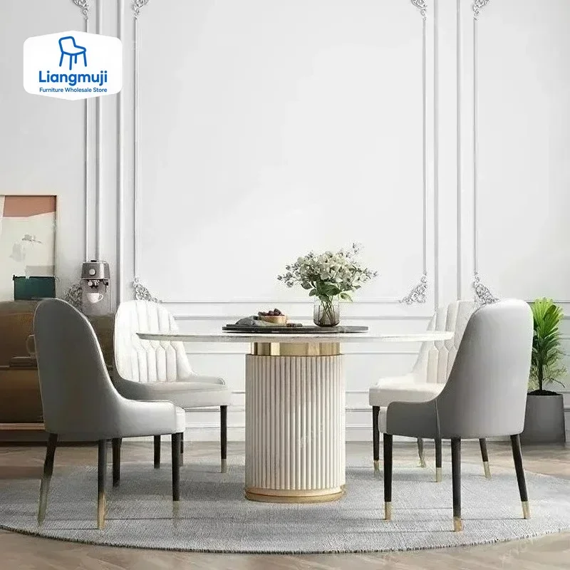 

Luxury Marble Top Minimalist Round Sliding Dining Table With 4 Chairs For Small Apartment Home Furniture Kitchen Table
