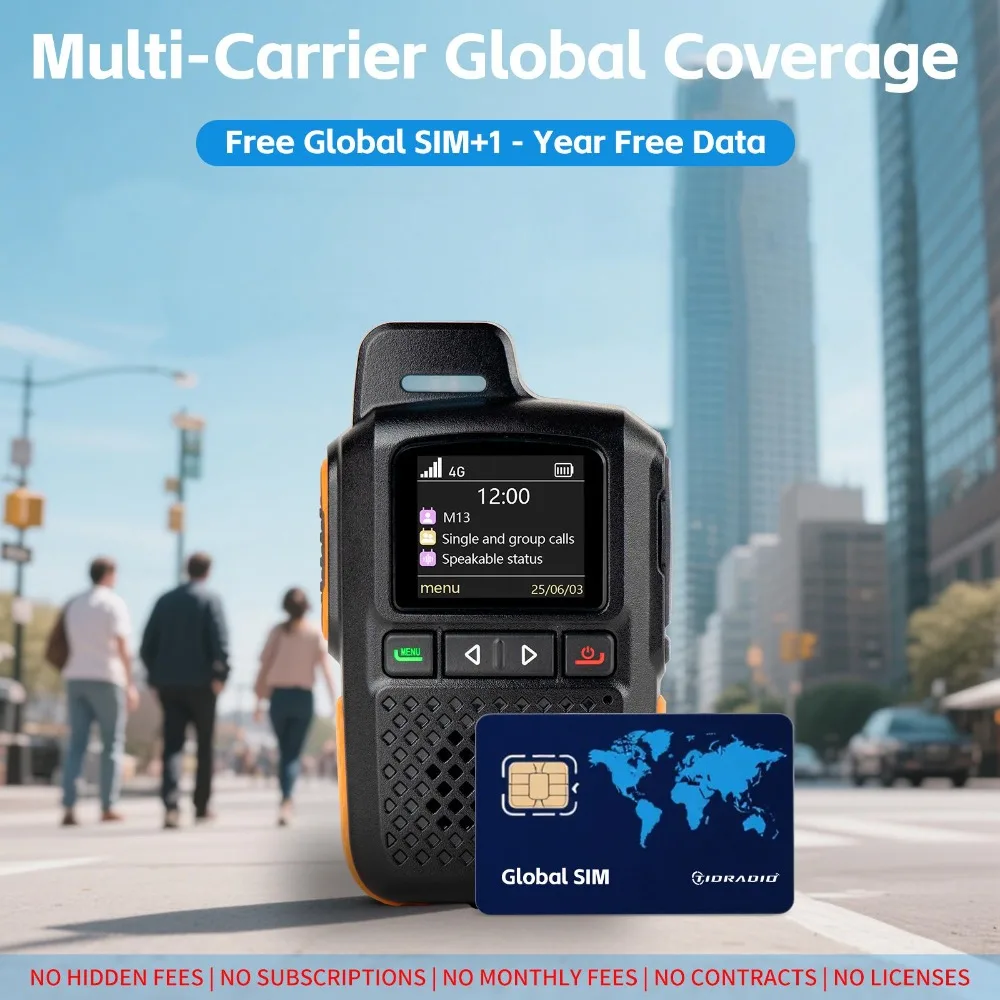 TIDRADIO M13 Global Walkie Talkie Long Rang Global PPT Walkie-Talkie with SIM Card 1 Year Free Transnational POC Radio