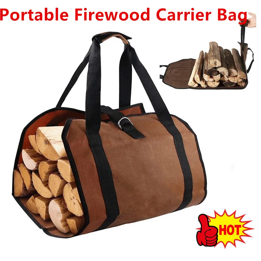 Portable Firewood Carrier Bag - Heavy-Duty Log Tote with Handles for Camping & Fireplace, Large Wood Storage and Transport Sack