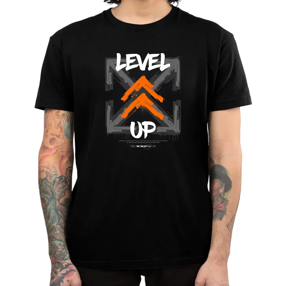 Level Up Printed T-shirt for Mens Loose Clothing Casual Tops O-neck Shirts Graphic Tee Cotton Short Sleeve Tee Fashion Shirt