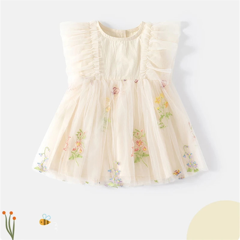 

Mori Department Small Fresh Style Girl's Mesh Dress Exquisite Flower Embroidery Children's Dress Baby Girl Sweet Tulle Dress