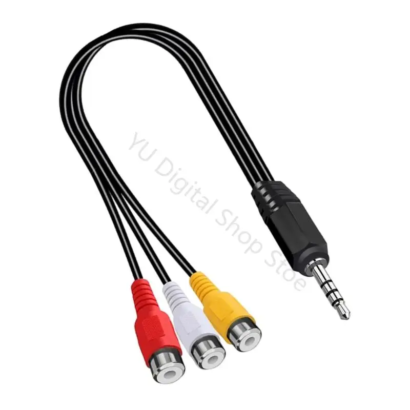 96BA 3.5Mm Male to 3 Color Coded Female AV Cord Music Video Composite Cable for Plugs and Play Breakouts at Homes