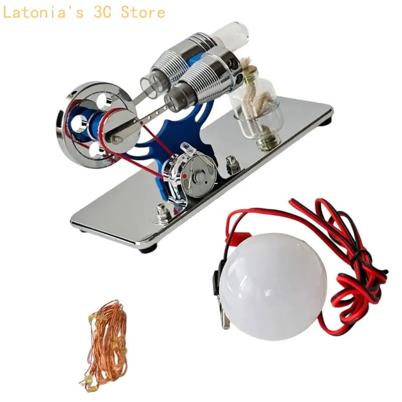 Stirling Motor Modell Metall Material DIY Helle LED Für Physik Unterricht Und Dekoration X3UB – Detail 8