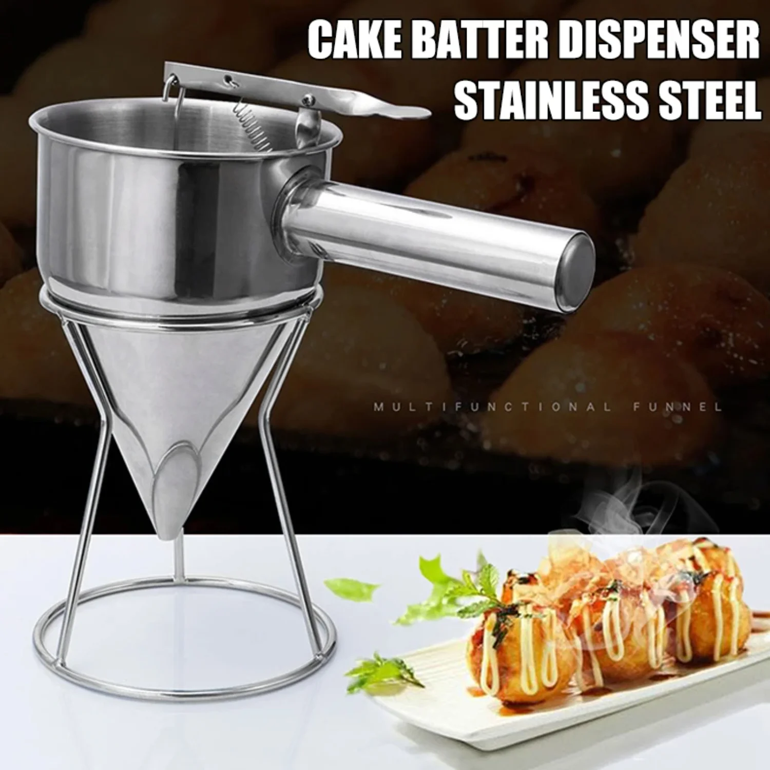 

Cone Shaped Batter Separator Special Funnel Octopus Balls Stainless Steel Funnel Distributor With Stand Detachable Funnel