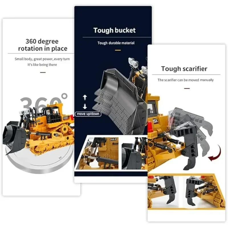 2.4G 1/24 8 ช่องวิศวกรรมรถก่อสร้างรีโมทคอนโทรลรถบรรทุก RC Bulldozer ของเล่น Light