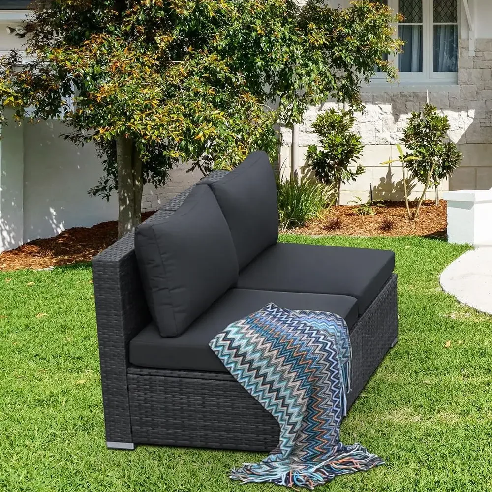 2-Piece Rattan Patio Furniture Set with Cushions for Outdoor, Deck, Garden, Balcony - Grey
