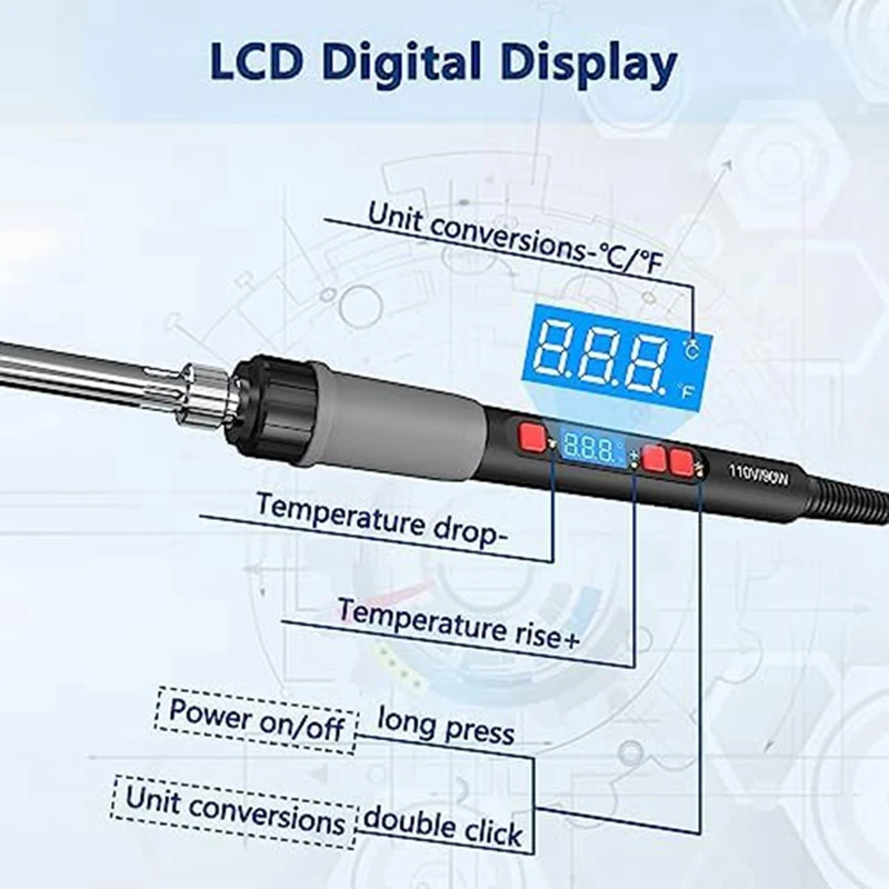 Soldering Iron Kit 80W LCD Digital Display Adjustable Temperature Solder Iron 180 To 500°C Fit For Soldering US Plug