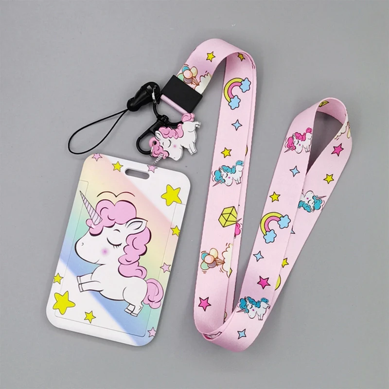 Cute Lanyard ID Badge Holder Case Card Cover Keys Moblie Phone Bank Credit Case Neck Strap For Girls Teen Student