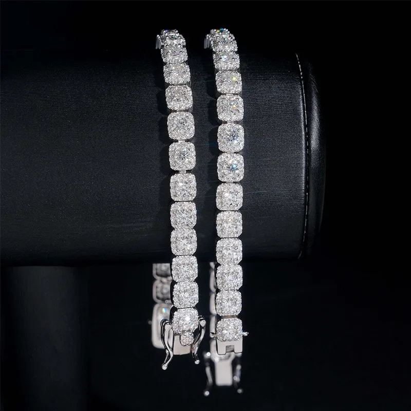 S925 Silver 6mm Moissanite Square Candy Chain Bracelet for Women Men Hiphop Iced Diamond Maimi Cuban Link Bracelets Pass Tester