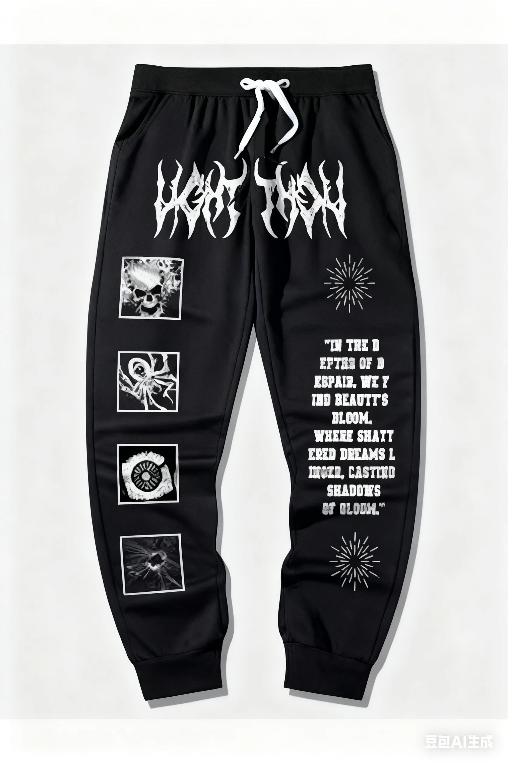 Extreme Metal Gothic Font Sweatpants with Dark Skull and Spider 3D Print, Hip-Hop Sports Casual Joggers