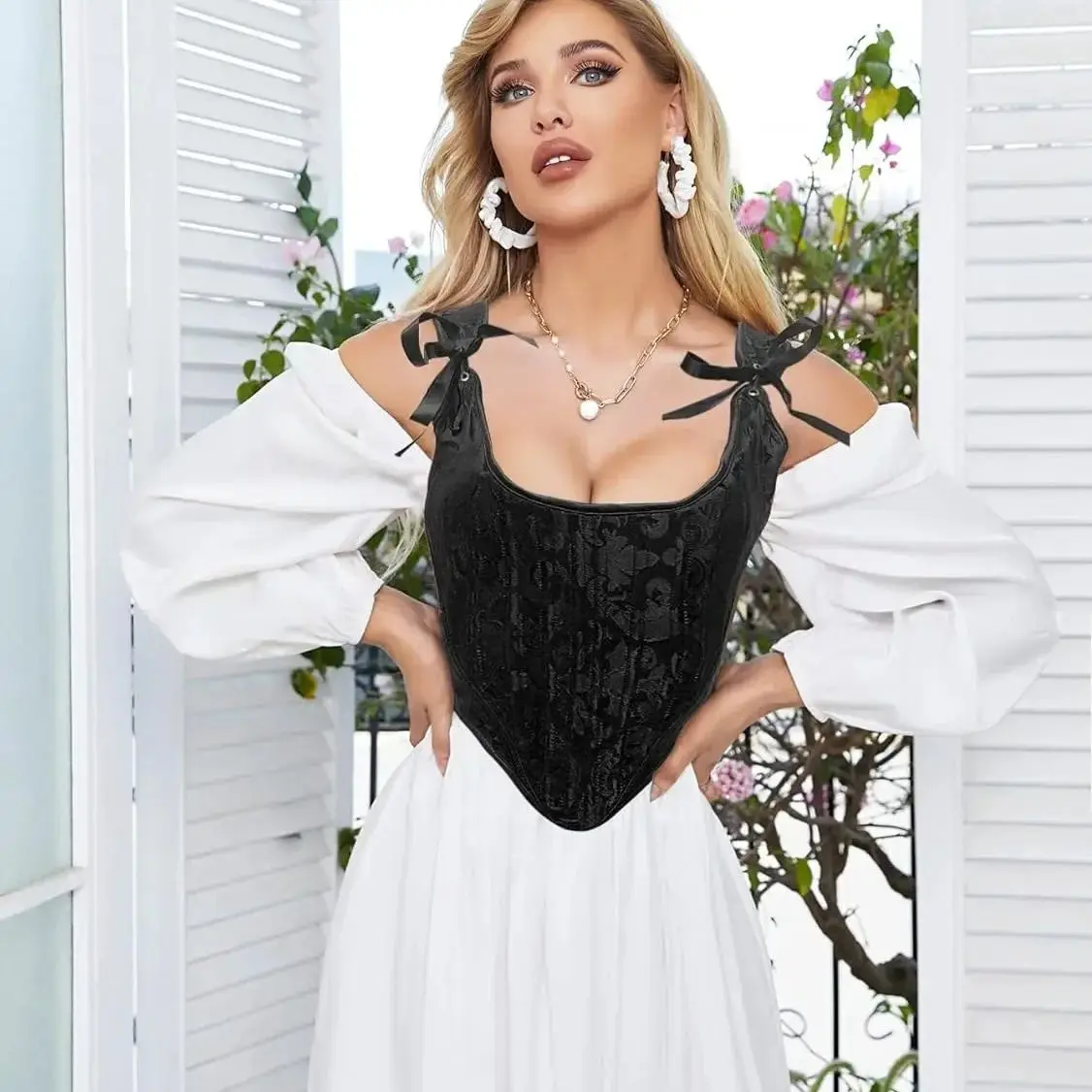 Women Vintage Jacquard Corset Renaissance Vest Camisole Bustier Back Lace-up Slim Boned Tank Tops Easter Camisole Bodyshaper Top