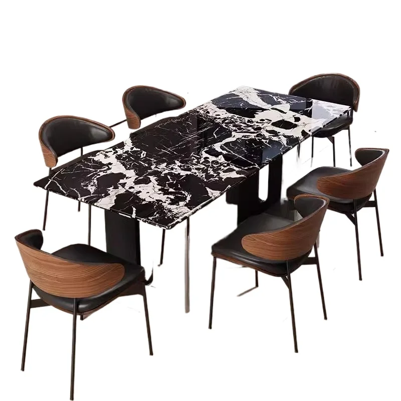 

Dining ta ble K ari ice jade black rose natural marble large flat layer high-end household rectangular dining table