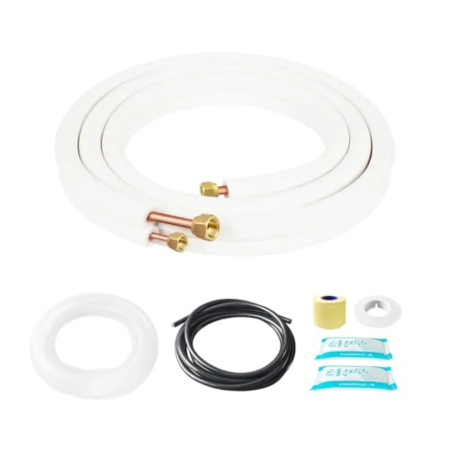 10FT Mini Split Line Set 1/4" and 3/8" O.D Copper Pipes Tubing with Nuts and Installation Kit 3/8" White Thickened PE Insulatio