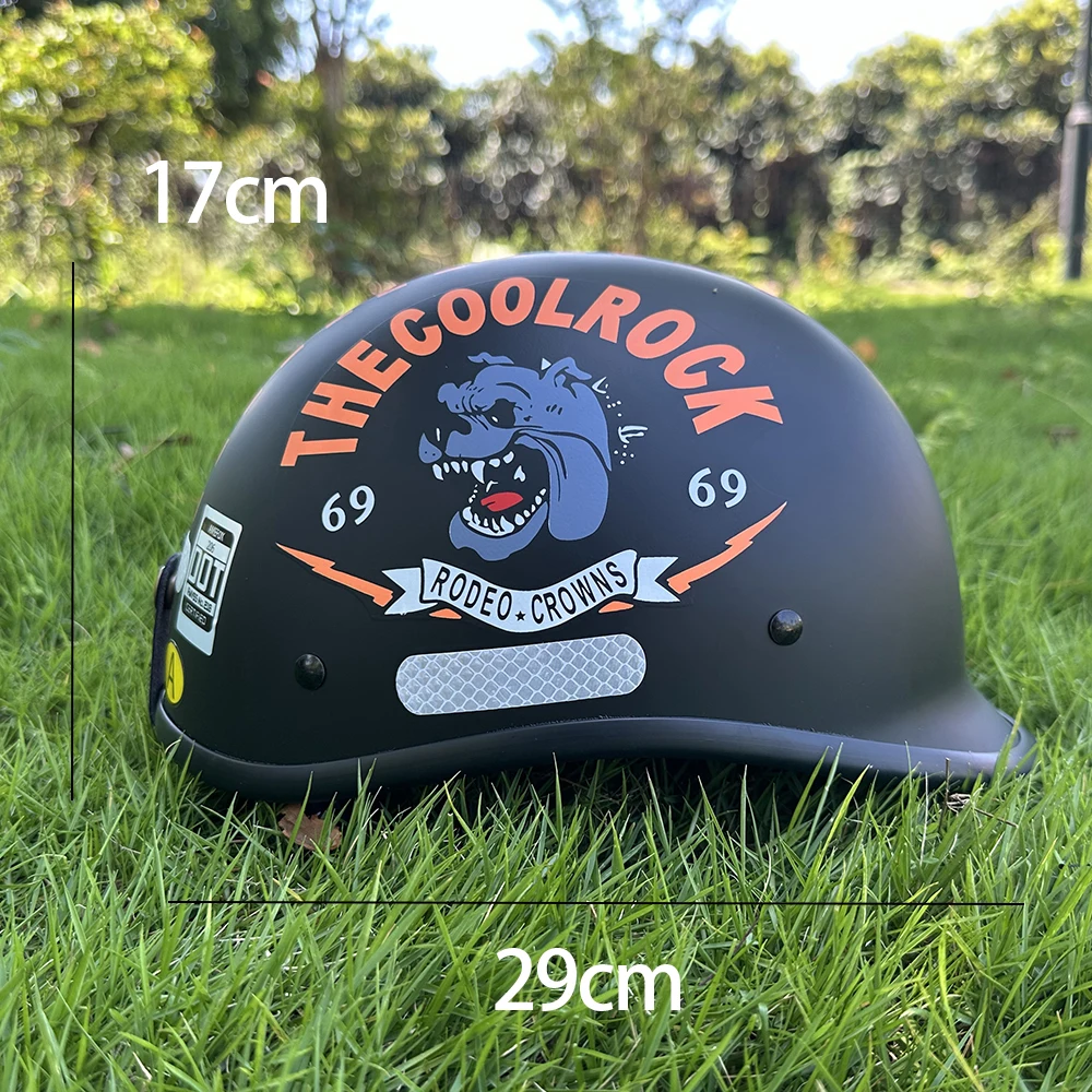Retro Matte Black Motorcycle Helmet for Men, Summer Striped Print Half Helmet for Women, Cartoon Pattern Letter Print Helmet for Men, Removable Lining, Unisex
