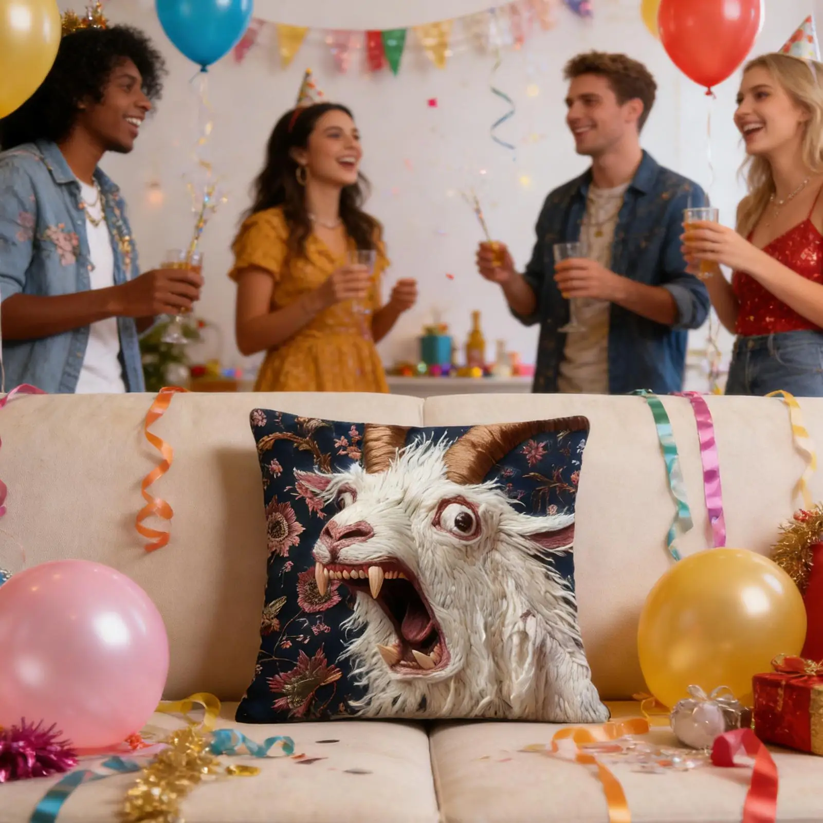 Screaming Goat Pillowcase, 45x45cm, Home Sofa Embroidered Short Plush Cushion Cover, Warm Gift for the Family, 2D Printed
