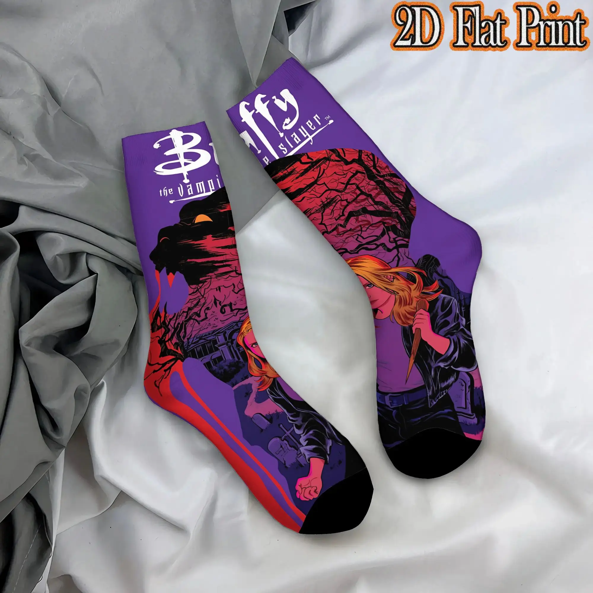 Fashion Vintage Vampire Slayer Buffy  Men's  Mid-calfSock Unisex  Funny Mid-Calf Socks
