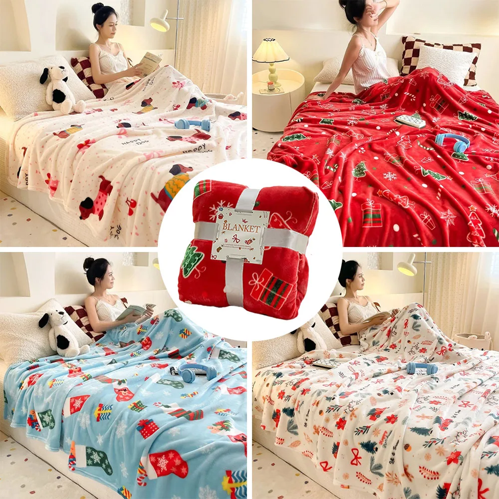 

Red Christmas Flannel Blankets for Beds Winter Thick Soft Warm Mink Throw Sofa Cover Bedspread Beach Airplane Travel Blankets