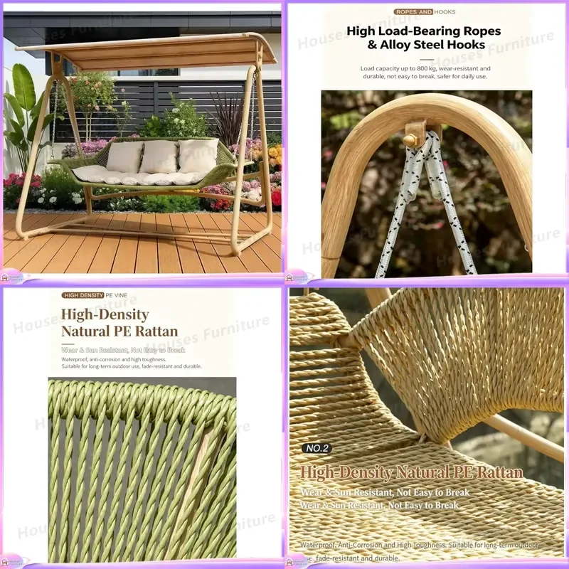 Outdoor Double Swing Hammock Heavy Duty Alloy Frame Scratch Free Floor Protection Garden Patio Apartment Hanging Chair Seat