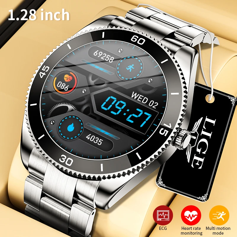 

Lige Watch For Men Steel Band Smart Watch Sports Fitness Tracking SmartWatch Man Heart Rate Detection Clock Full Touch Screen