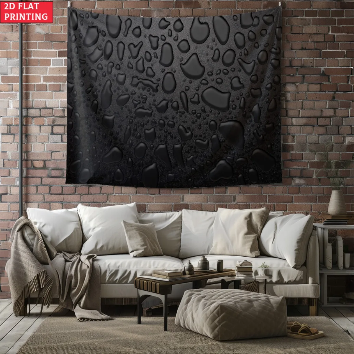 gotas-de-agua-pretas-sem-moldura-arte-abstrata-tapecaria-design-minimalista-moderno-suspensao-de-parede-decoracao-estetica-escura-fundo-preto-casa