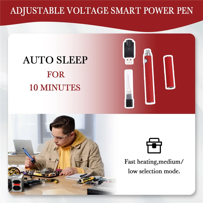A98Z 510 Thread Battery Cart Pen Voltaje ajustable Smart Power Pen USB Mini Kit de soldador con tapa roja