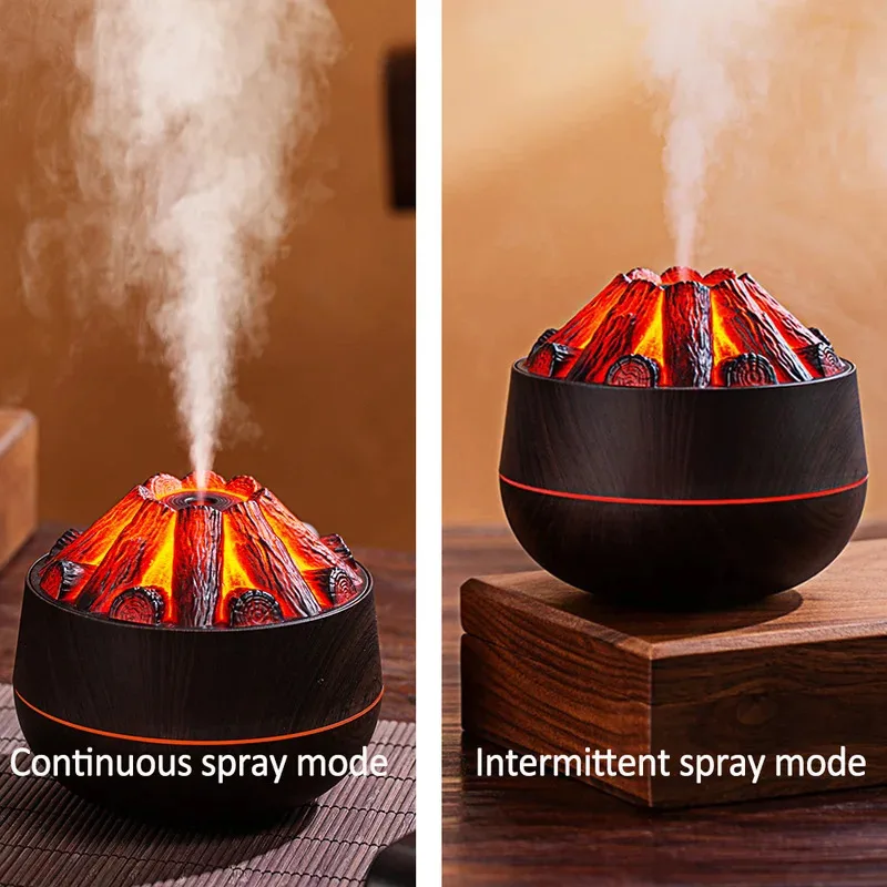 Charcoal Flame Humidifier, Aromatherapy Essential Oil Diffuser, 300ml Mist Ultrasonic Humidifier for Bedroom,Office Night Light