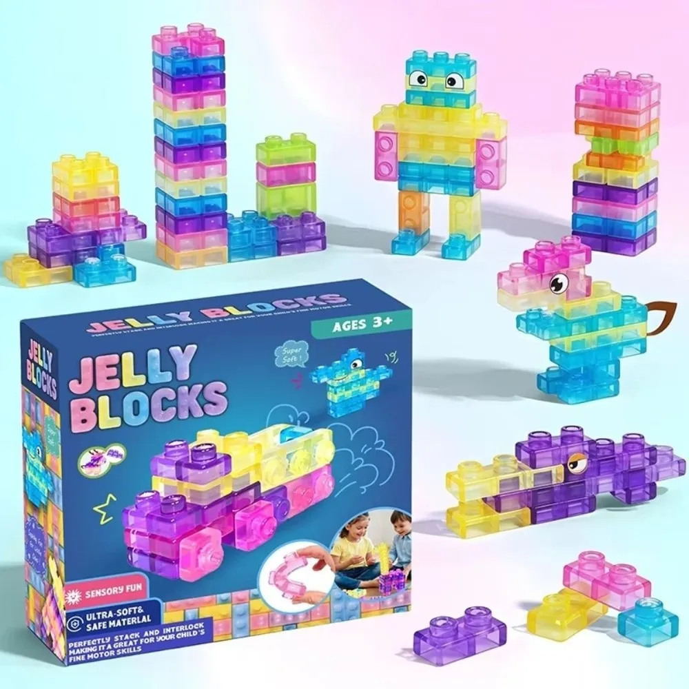 Soft Jelly Jelly Building Blocks Rubber Flexible Squishy Building Blocks Twistable Stackable Soft Jelly Blocks Toddlers