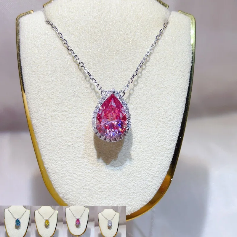 Water-drop Colorful Necklace Pendant For Women With 5 Carat Large Gem-texture Moissanite PT950 Platinum Versatile Pendant