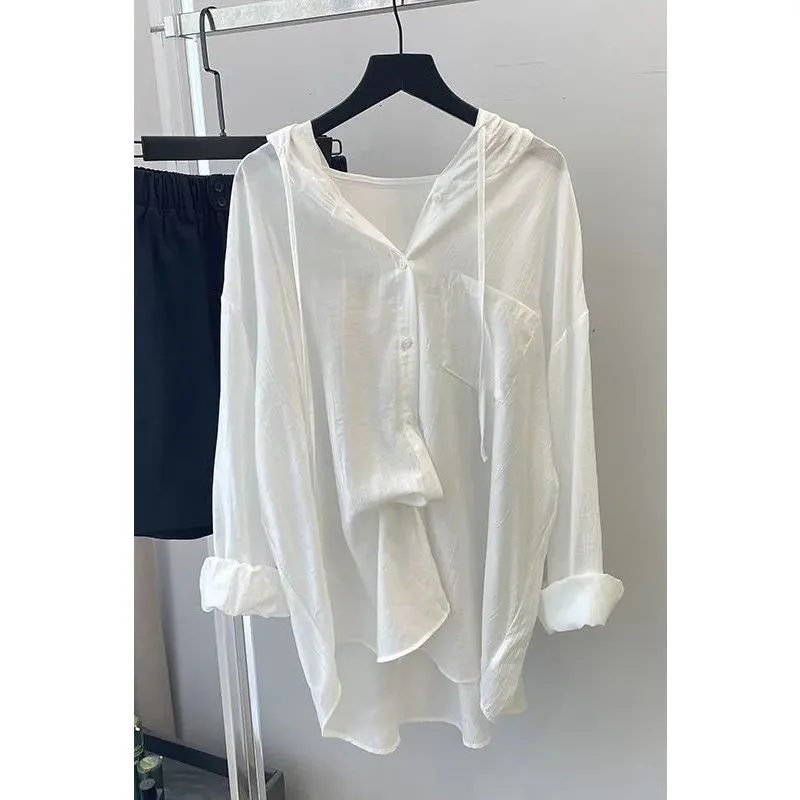 

Women's Loose Button-Down Shirt Casual Back-Tie Blouse
